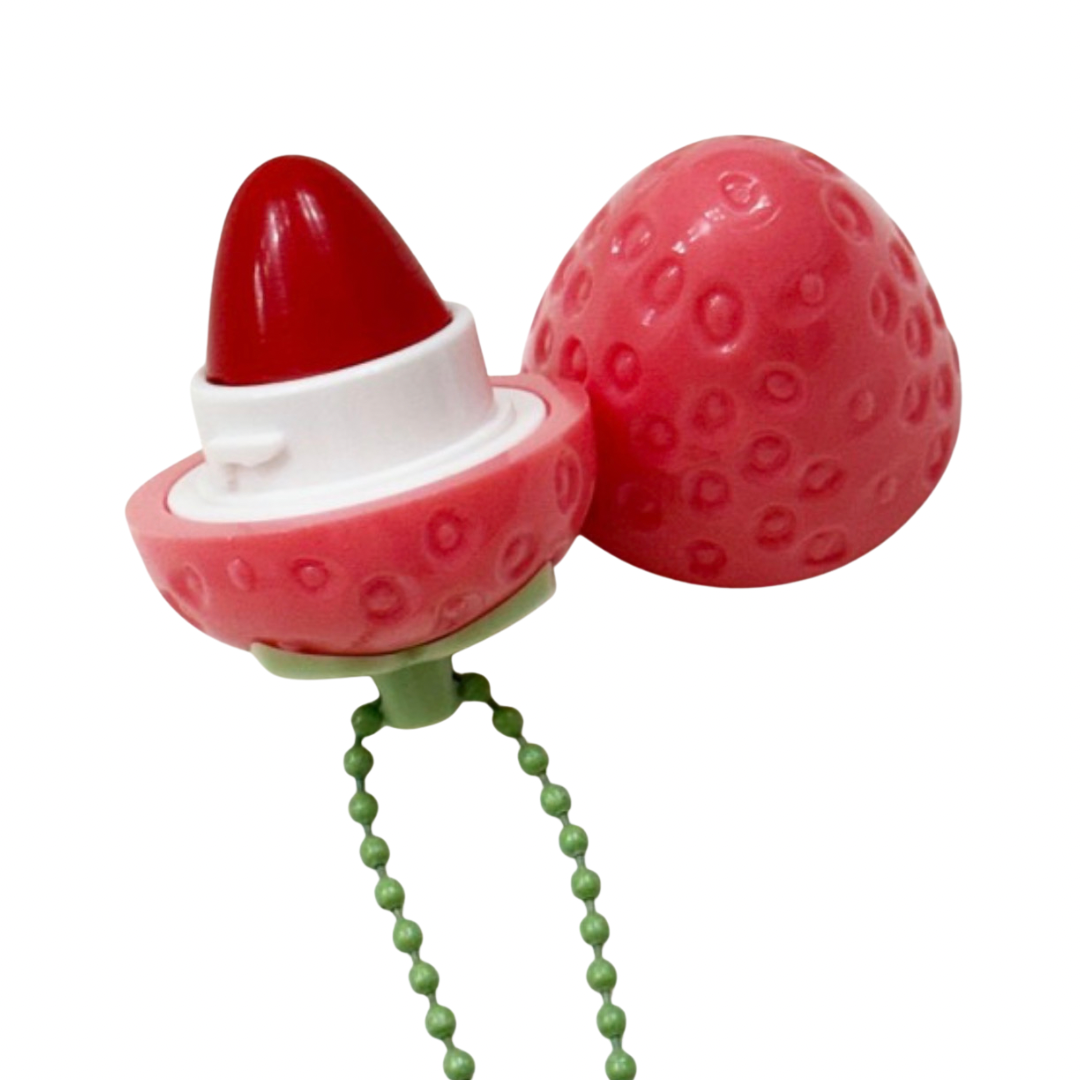 Strawberry Lip Gloss Keychain – Cute Fruit Lip Balm with Hydrating Shine