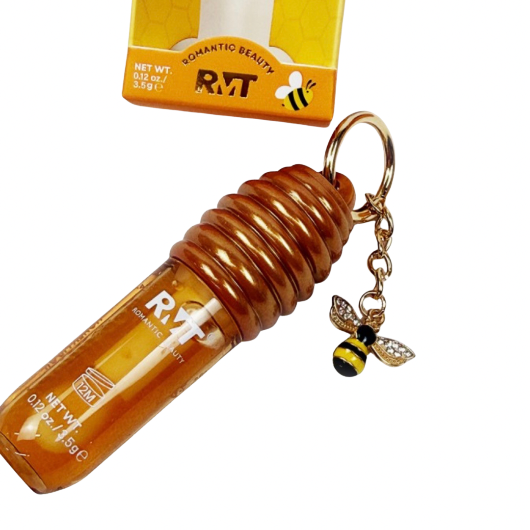 Honey Lip Gloss with Bee Keychain – Hydrating Gloss in Honey Pot Bottle