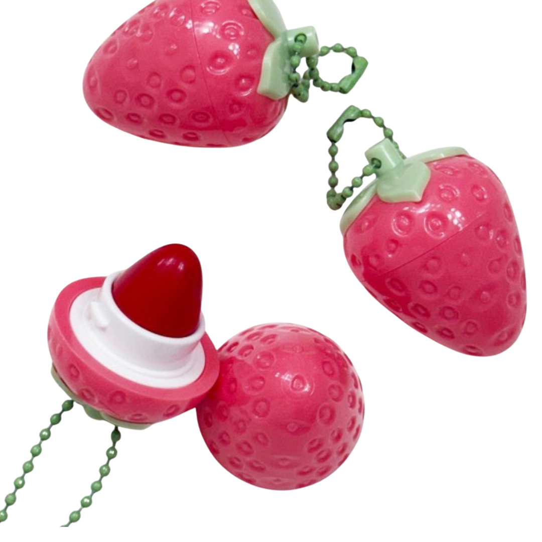 Strawberry Lip Gloss Keychain – Cute Fruit Lip Balm with Hydrating Shine